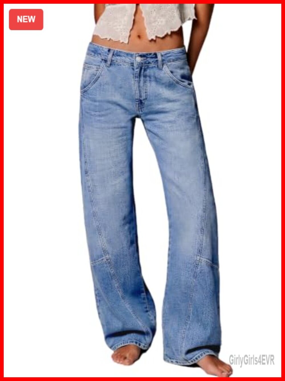 Low Rise Barrel Jeans Baggy Denim Pants Cotton Blend Wide Leg